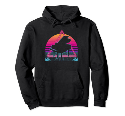 80S 90S Sunset Piano Lover Hoodie - Casual Everyday Wear Men Women - T-Shirt, Sweatshirt, Hoodie