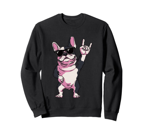 French Bulldog Rock Hand Sign Sweatshirt - Aesthetic Graphic for Adults - T-Shirt, Sweatshirt, Hoodie