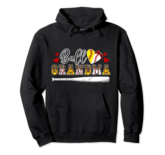Ball Grandma Leopard Baseball Softball Hoodie - Trendy Graphic for Adults - T-Shirt, Sweatshirt, Hoodie