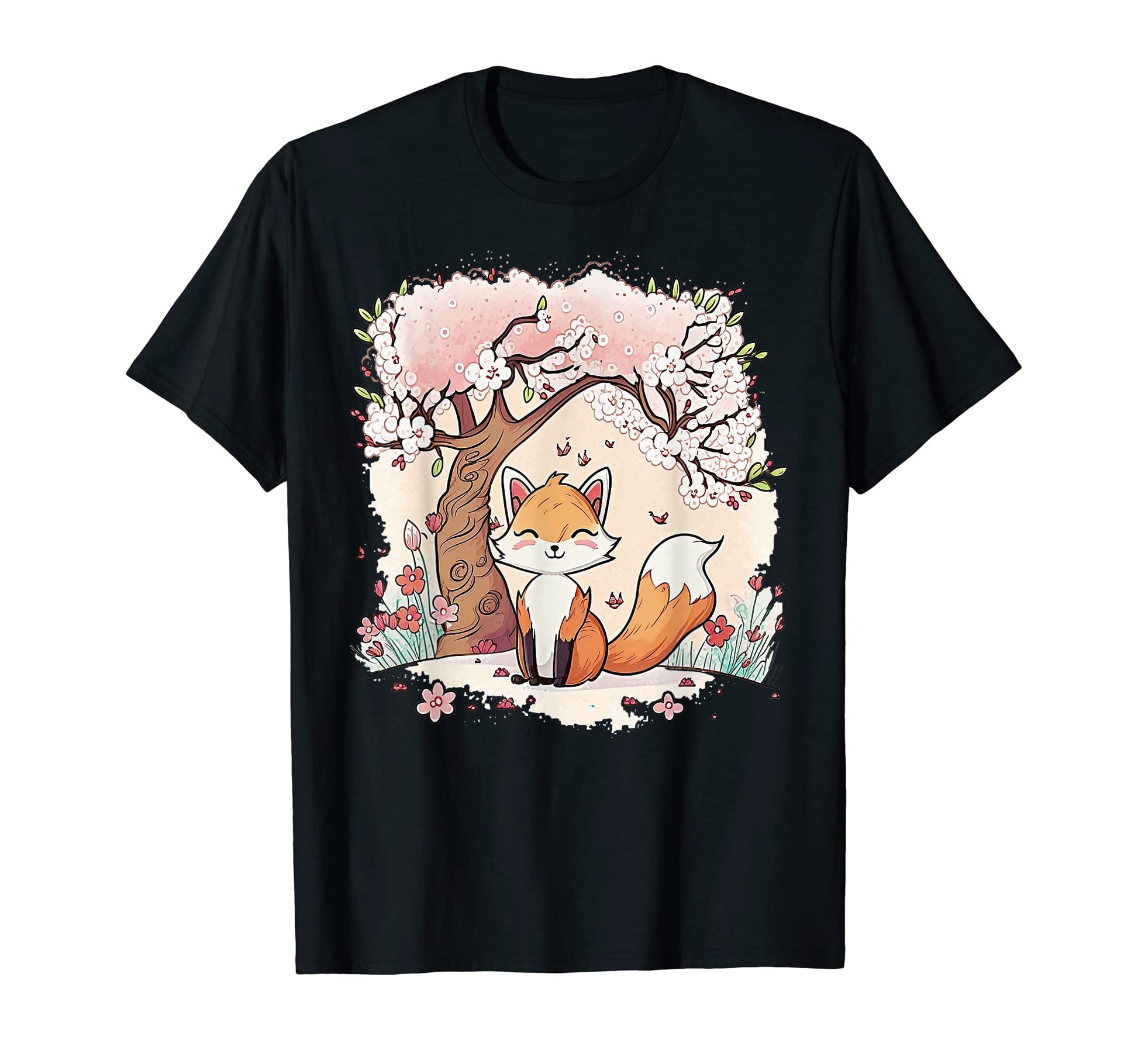 Fox Vaporwave Under Cherry Blossom T-Shirt - Custom Art Print Men Women - T-Shirt, Sweatshirt, Hoodie
