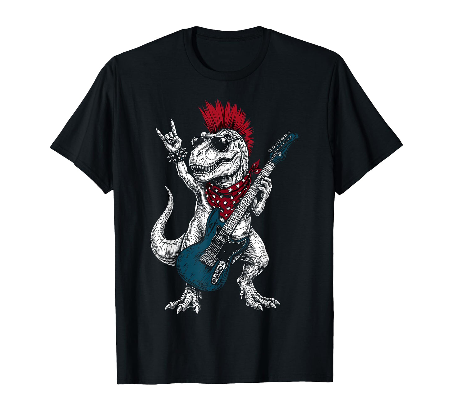 Funny T Rex Dino Playing Guitar T-Shirt - Casual Everyday Wear Men Women - T-Shirt, Sweatshirt, Hoodie