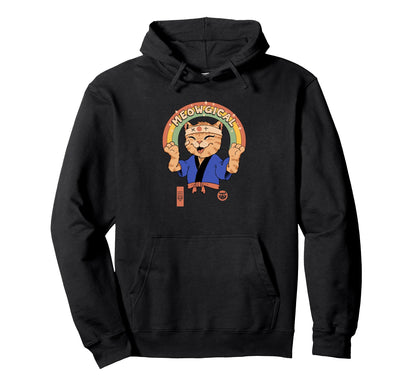 Meowgical Karate Cat Rainbow Martial Hoodie - Fun Novelty Design Men Women - T-Shirt, Sweatshirt, Hoodie