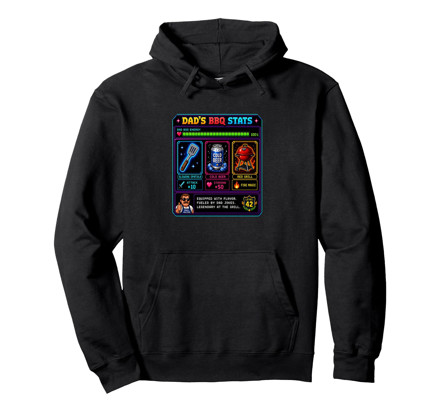 Funny Dads Bbq Stat Pixel Art Grilling Hoodie - Graphic Print for Adults - T-Shirt, Sweatshirt, Hoodie