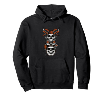 Skull Drum Set Rock Music Drummer Heavy Hoodie - Trendy Graphic for Adults - T-Shirt, Sweatshirt, Hoodie