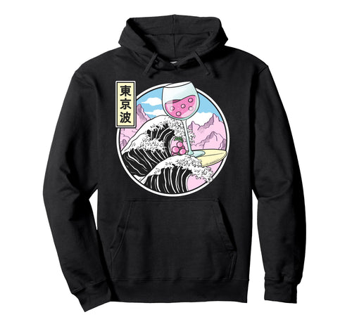 Surfing Wine Glass Kanagawa Wave Kawaii Hoodie - Fun Novelty Design Unisex - T-Shirt, Sweatshirt, Hoodie