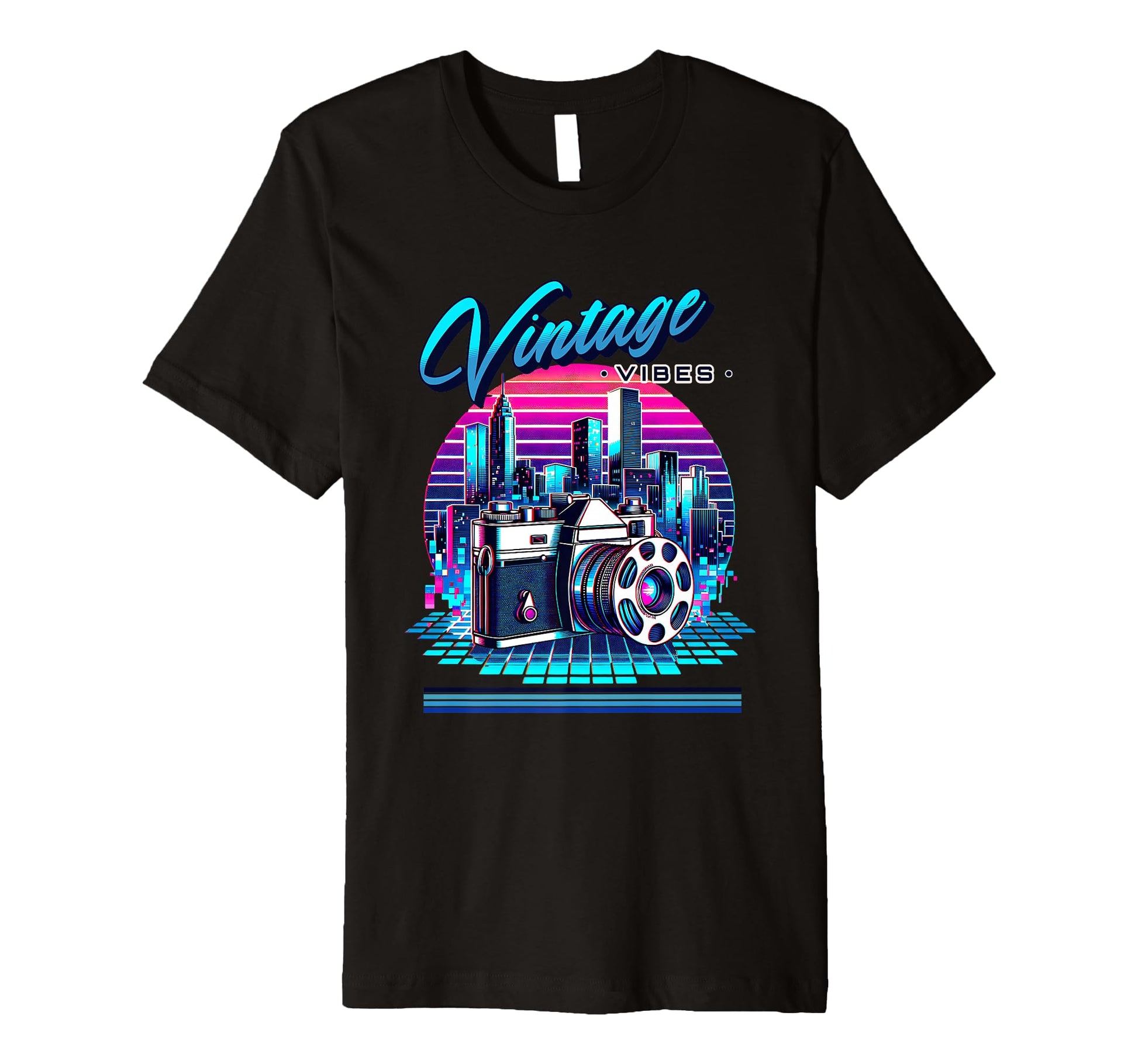 Vibes Old Chool Camera 80S Synthwave T-Shirt - Unique Graphic Unisex - T-Shirt, Sweatshirt, Hoodie