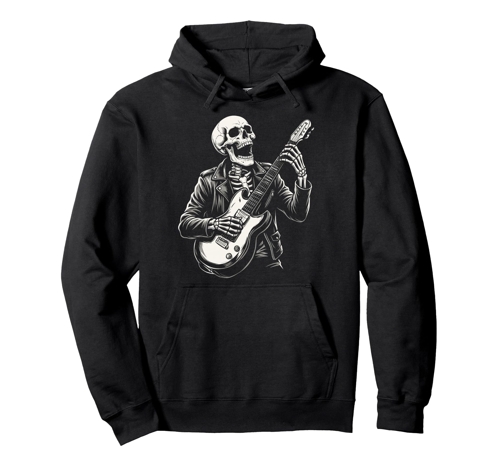 Funny Skeleton Playing Guitar Heavy Hoodie - Aesthetic Graphic Unisex - T-Shirt, Sweatshirt, Hoodie