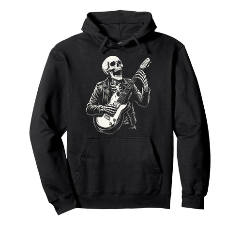 Funny Skeleton Playing Guitar Heavy Hoodie - Aesthetic Graphic Unisex - T-Shirt, Sweatshirt, Hoodie