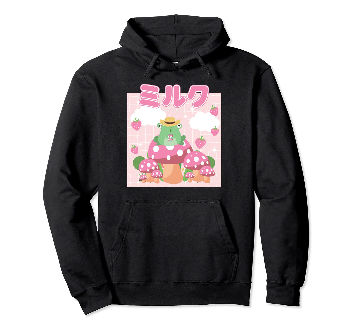 Frog Strawberry Milk Japanese Hoodie - Minimalist Print for Adults - T-Shirt, Sweatshirt, Hoodie