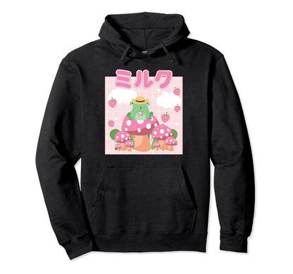 Frog Strawberry Milk Japanese Hoodie - Minimalist Print for Adults - T-Shirt, Sweatshirt, Hoodie