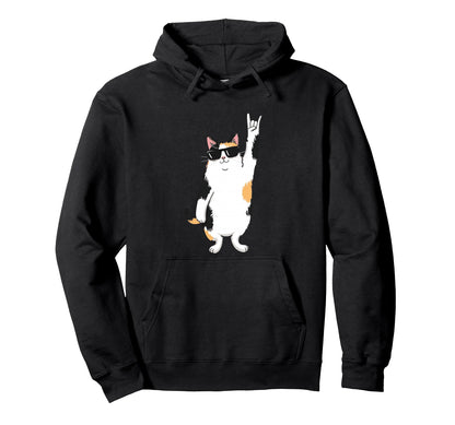 Cat Sunglasses Rock Funny Animal Hoodie - Novelty Apparel for Adults - T-Shirt, Sweatshirt, Hoodie