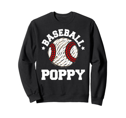 Baseball Poppy Distressed Funny Sweatshirt - Custom Art Print Unisex - T-Shirt, Sweatshirt, Hoodie