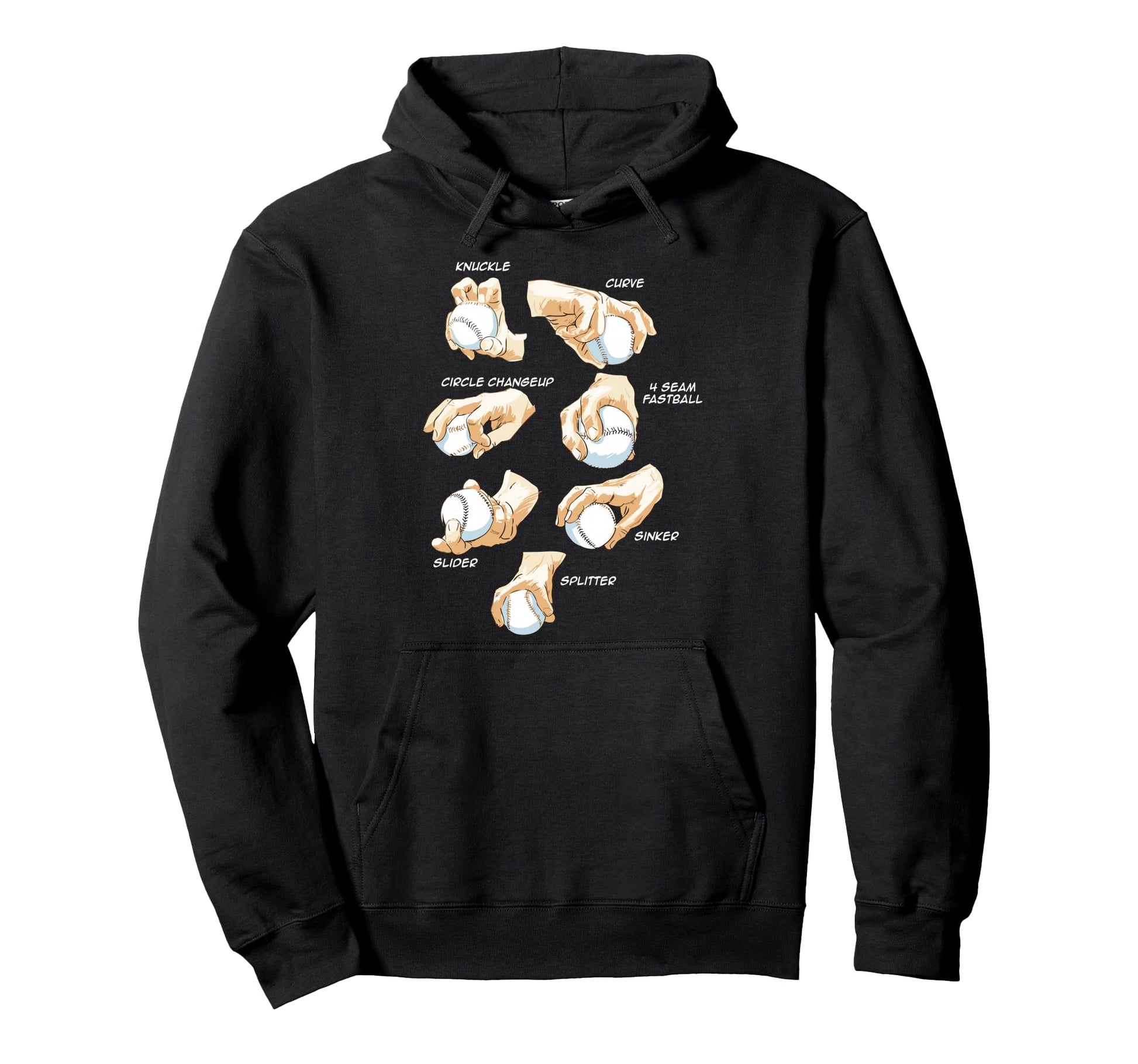 Baseball Player Pitcher Pitching Types Hoodie - Trendy Graphic for Adults - T-Shirt, Sweatshirt, Hoodie