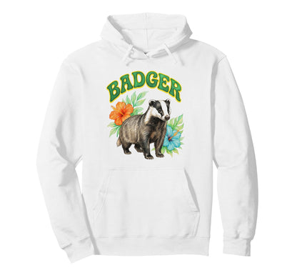 Badger Groovy Floral Badger Watercolor Hoodie - Novelty Apparel for Adults - T-Shirt, Sweatshirt, Hoodie