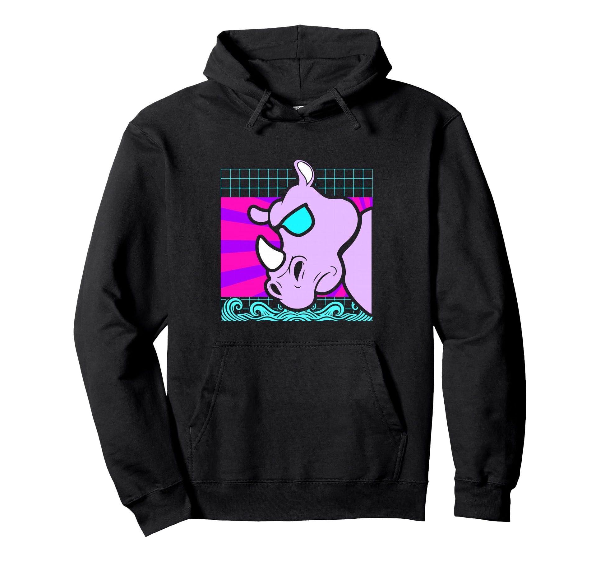 Aesthetic Vaporwave Outfits Rhino Hoodie - Casual Everyday Wear Unisex - T-Shirt, Sweatshirt, Hoodie