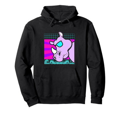 Aesthetic Vaporwave Outfits Rhino Hoodie - Casual Everyday Wear Unisex - T-Shirt, Sweatshirt, Hoodie