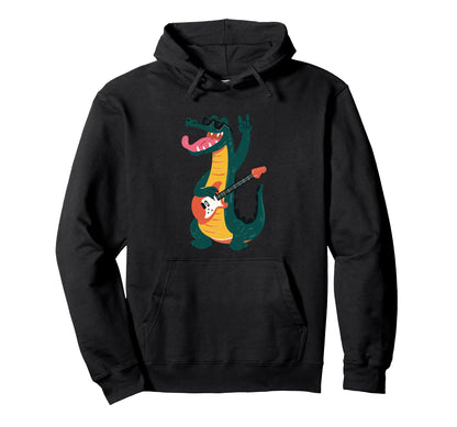 Alligator Guitar Player Funny Hoodie - Trendy Graphic Unisex - T-Shirt, Sweatshirt, Hoodie