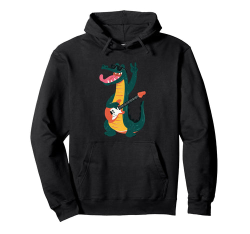 Alligator Guitar Player Funny Hoodie - Trendy Graphic Unisex - T-Shirt, Sweatshirt, Hoodie