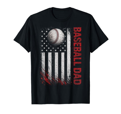 Baseball Dad American Flag Patriotic T-Shirt - Fun Novelty Design Unisex - T-Shirt, Sweatshirt, Hoodie