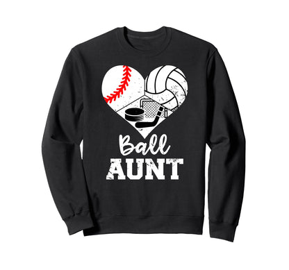 Ball Aunt Heart Funny Baseball Sweatshirt - Trendy Graphic Unisex - T-Shirt, Sweatshirt, Hoodie