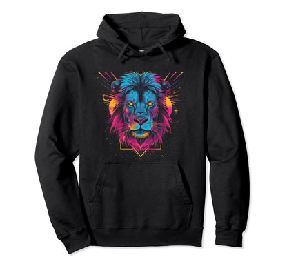 Lion Vaporwave Aesthetic Synthwave 80S Hoodie - Novelty Apparel for Adults - T-Shirt, Sweatshirt, Hoodie