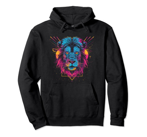 Lion Vaporwave Aesthetic Synthwave 80S Hoodie - Novelty Apparel for Adults - T-Shirt, Sweatshirt, Hoodie