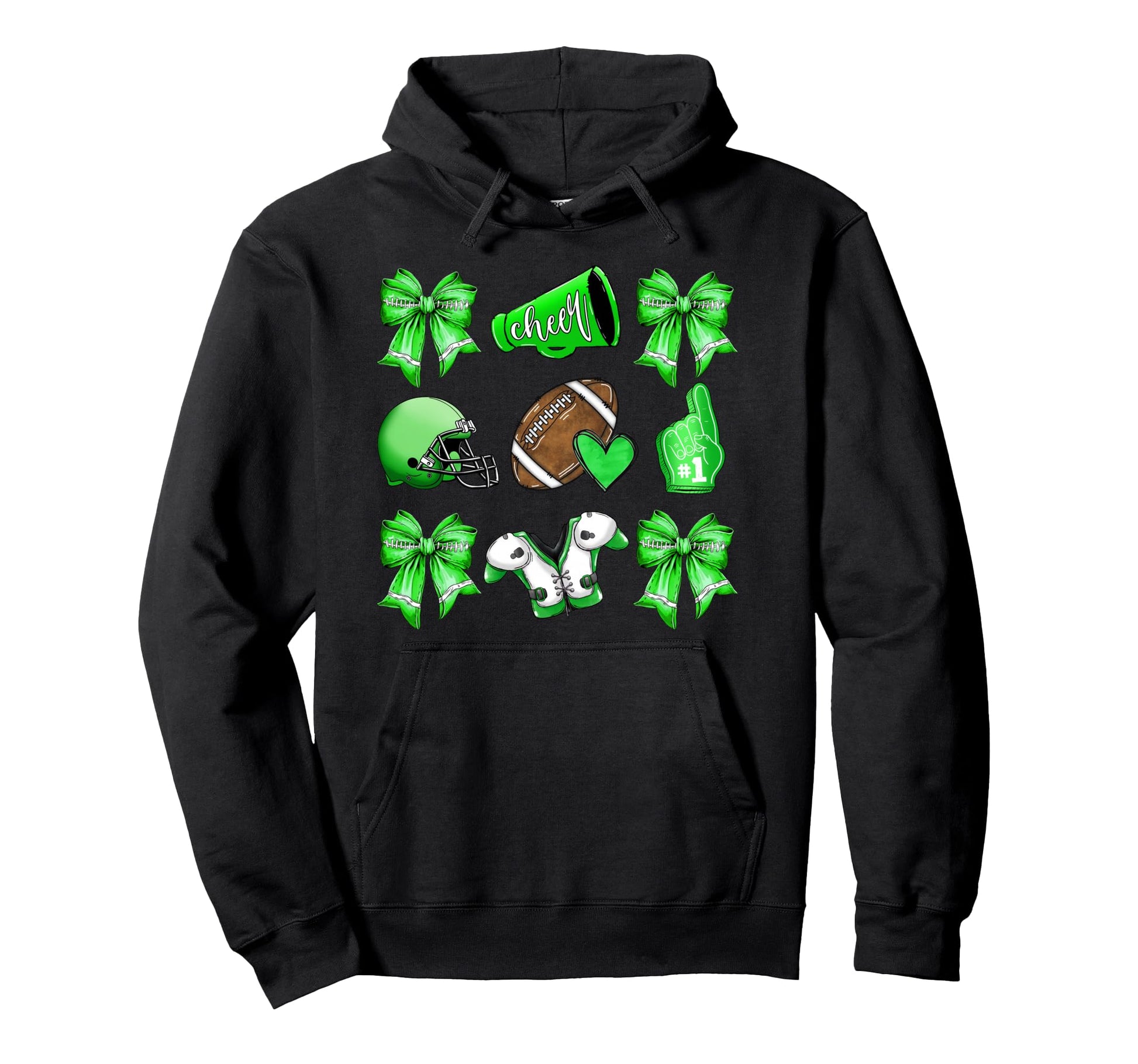 Green Football Mom Coquette Bows Game Day Hoodie - Streetwear Style Unisex - T-Shirt, Sweatshirt, Hoodie