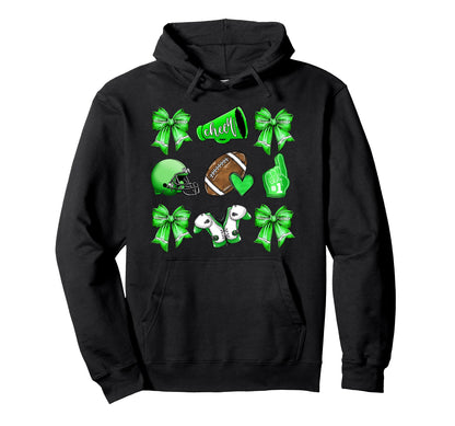 Green Football Mom Coquette Bows Game Day Hoodie - Streetwear Style Unisex - T-Shirt, Sweatshirt, Hoodie