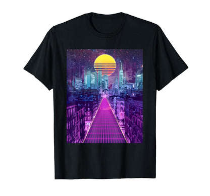 Digital Cityscape Vaporwave Aesthetic T-Shirt - Unique Graphic Unisex - T-Shirt, Sweatshirt, Hoodie