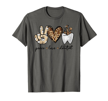 Peace Love Dental Leopard Heart Teeth T-Shirt - Streetwear Style Unisex - T-Shirt, Sweatshirt, Hoodie