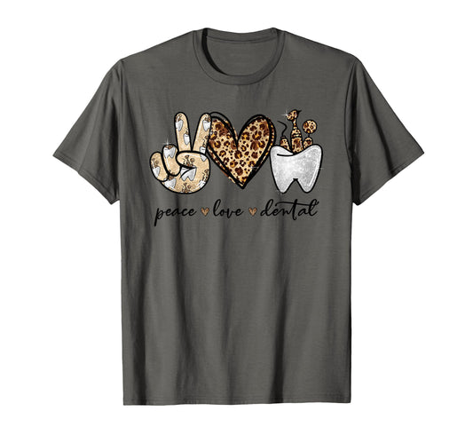 Peace Love Dental Leopard Heart Teeth T-Shirt - Streetwear Style Unisex - T-Shirt, Sweatshirt, Hoodie