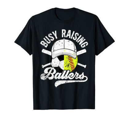 Busy Raising Ballers Soccer Softball Dad T-Shirt - Minimalist Print Unisex - T-Shirt, Sweatshirt, Hoodie