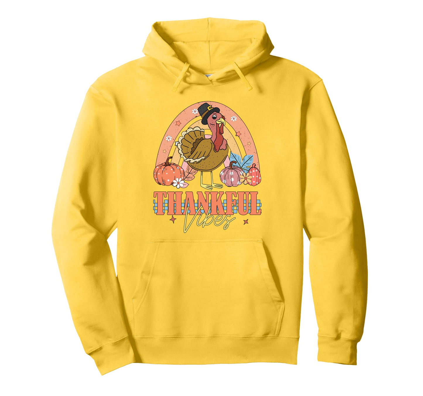 Thankful Vibes Funny Turkey Rainbow Hoodie - Fun Novelty Design Men Women - T-Shirt, Sweatshirt, Hoodie