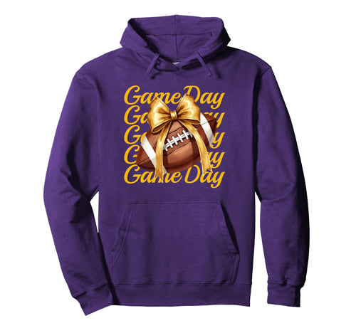 Fall Football Mom Purple Yellow Game Day Hoodie - Trendy Graphic Men Women - T-Shirt, Sweatshirt, Hoodie