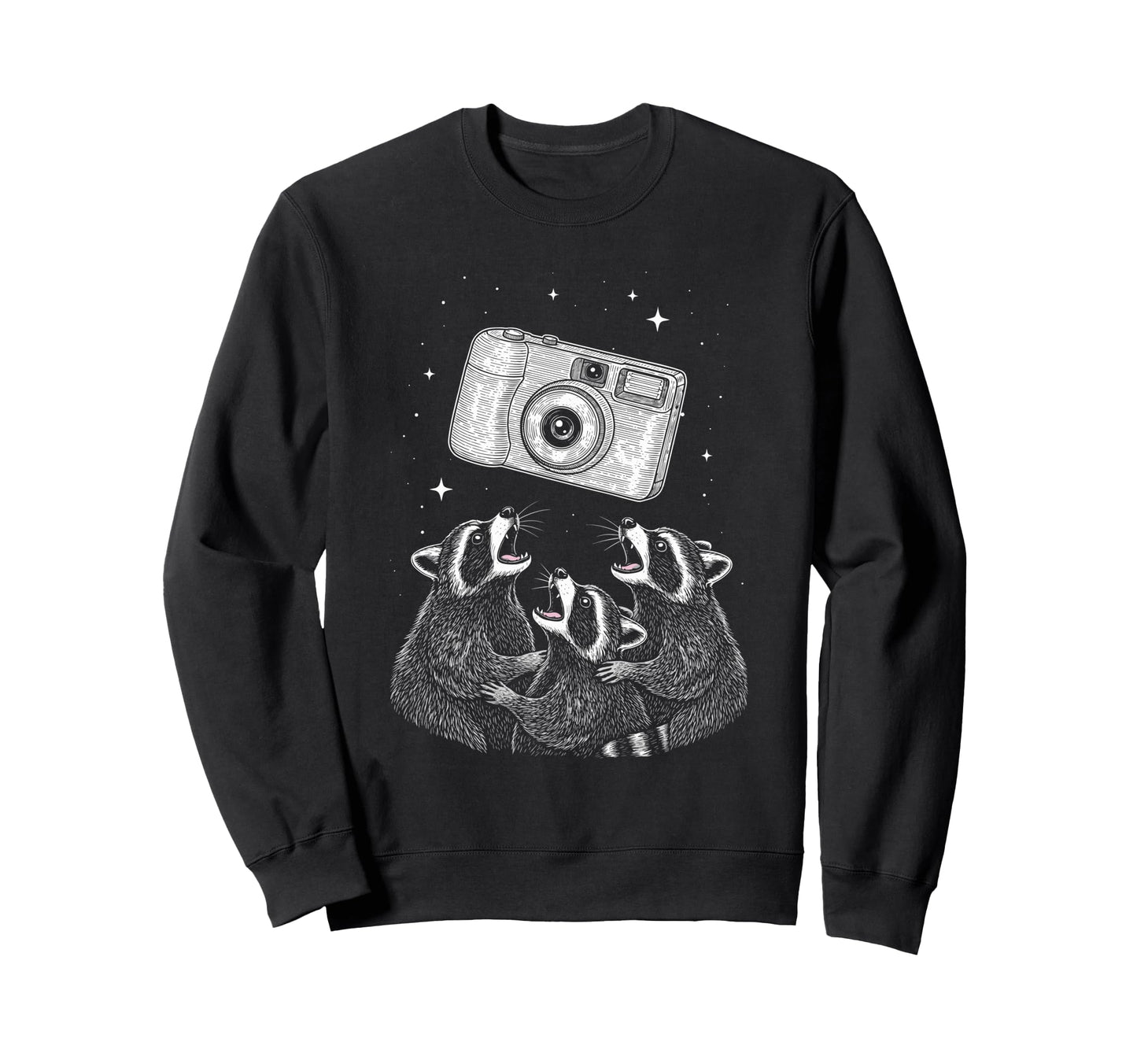 Photo Raccoon Camera Night Scene Sweatshirt - Trendy Graphic for Adults - T-Shirt, Sweatshirt, Hoodie