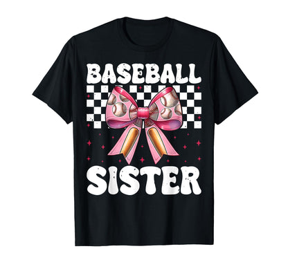 Baseball Sister Baseball Coquette Bow T-Shirt - Custom Art Print for Adults - T-Shirt, Sweatshirt, Hoodie
