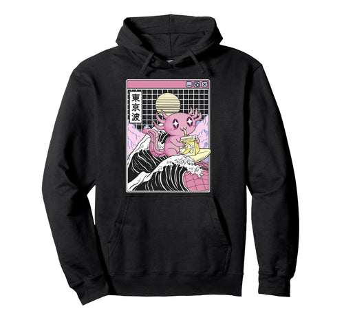 Axolotl Drinking Banana Milk Kanagawa Hoodie - Novelty Apparel for Adults - T-Shirt, Sweatshirt, Hoodie