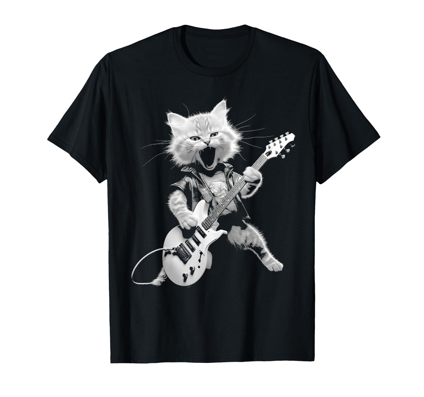 Rock Cat Playing Guitar Funny Guitar Cat T-Shirt - Minimalist Print Unisex - T-Shirt, Sweatshirt, Hoodie