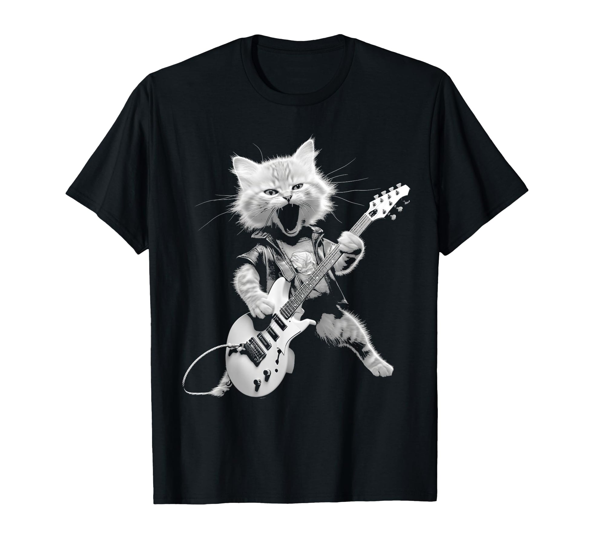Rock Cat Playing Guitar Funny Guitar Cat T-Shirt - Minimalist Print Unisex - T-Shirt, Sweatshirt, Hoodie