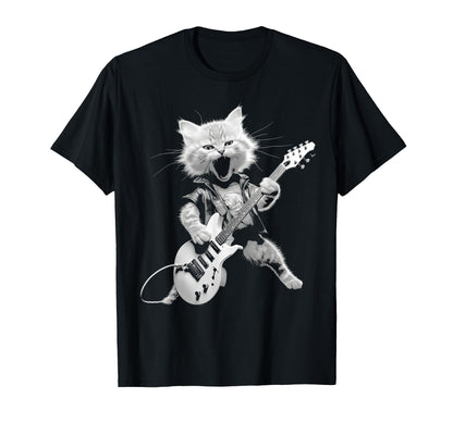 Rock Cat Playing Guitar Funny Guitar Cat T-Shirt - Minimalist Print Unisex - T-Shirt, Sweatshirt, Hoodie