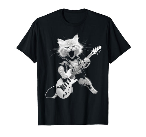 Rock Cat Playing Guitar Funny Guitar Cat T-Shirt - Minimalist Print Unisex - T-Shirt, Sweatshirt, Hoodie