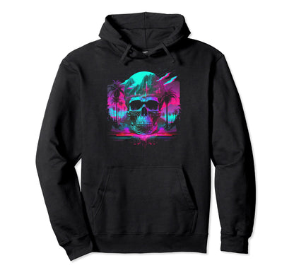 Skull Vaporwave Retrowave Aesthetic Hoodie - Streetwear Style Unisex - T-Shirt, Sweatshirt, Hoodie