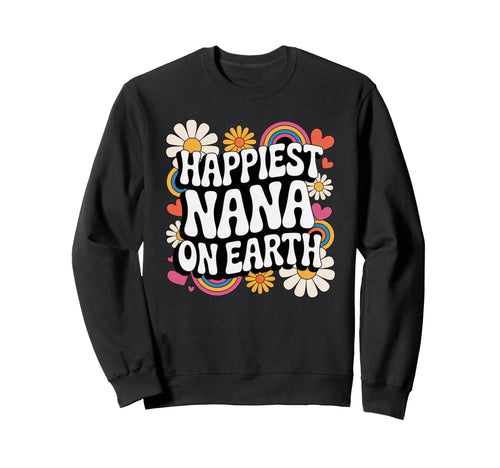 Happiest Nana Earth Groovy Rainbow Sweatshirt - Custom Art Print Men Women - T-Shirt, Sweatshirt, Hoodie