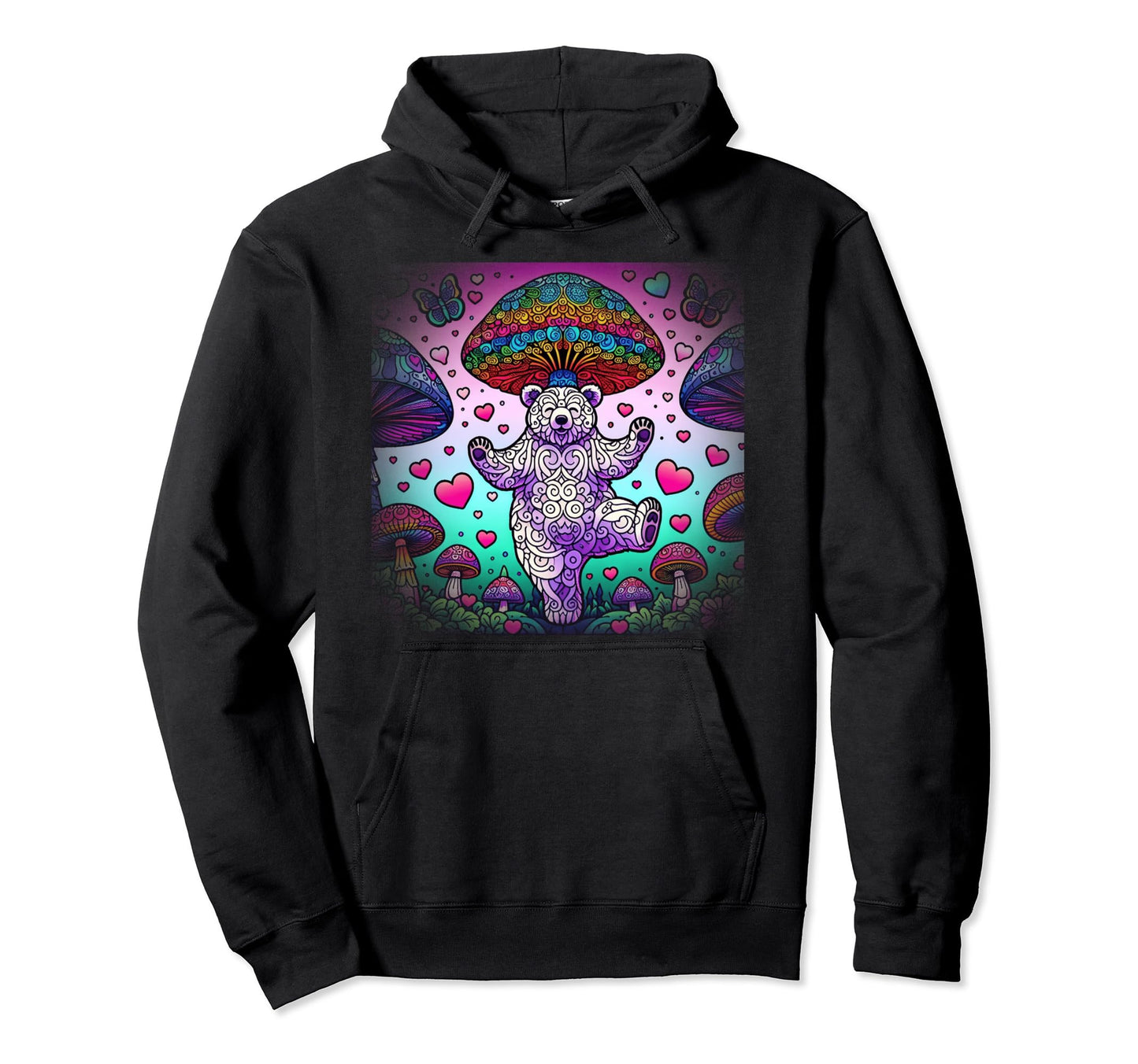 Funky Bear Hearts Rave Rainbow Bear Hoodie - Novelty Apparel Unisex - T-Shirt, Sweatshirt, Hoodie