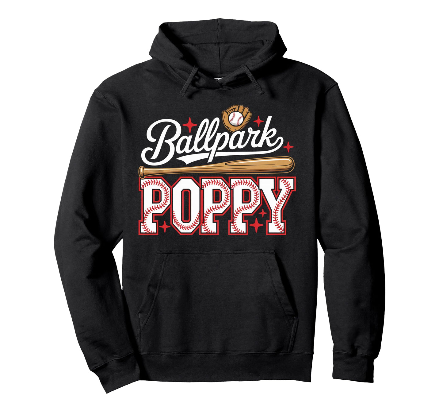 Ballpark Poppy Softball Grandpa Ball Hoodie - Novelty Apparel for Adults - T-Shirt, Sweatshirt, Hoodie