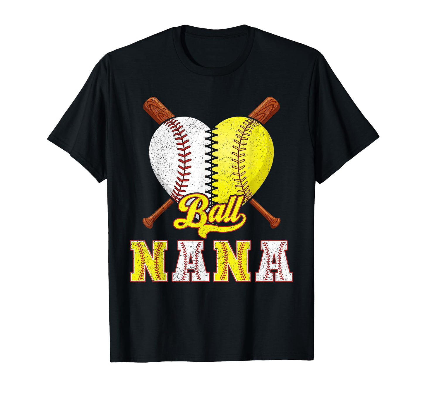 Funny Ball Nana Baseball Softball Heart T-Shirt - Unique Graphic Unisex - T-Shirt, Sweatshirt, Hoodie