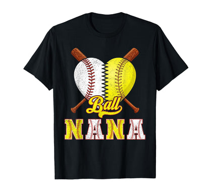 Funny Ball Nana Baseball Softball Heart T-Shirt - Unique Graphic Unisex - T-Shirt, Sweatshirt, Hoodie