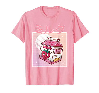 Kawaii Strawberry Milk Vaporwave T-Shirt - Casual Everyday Wear for Adults - T-Shirt, Sweatshirt, Hoodie