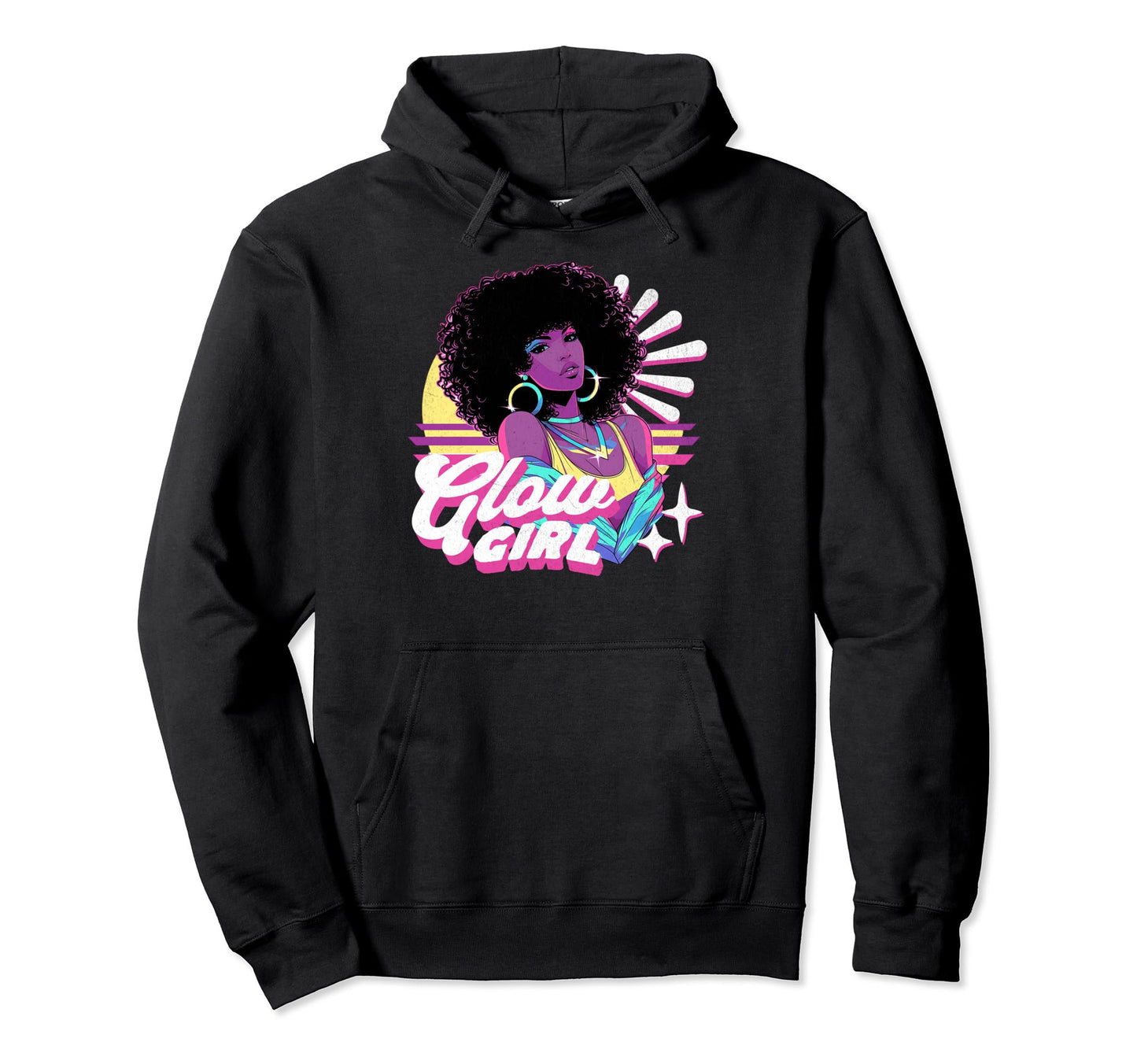 Glow Black Afro 80S 90S Vaporwave Hoodie - Fun Novelty Design Men Women - T-Shirt, Sweatshirt, Hoodie