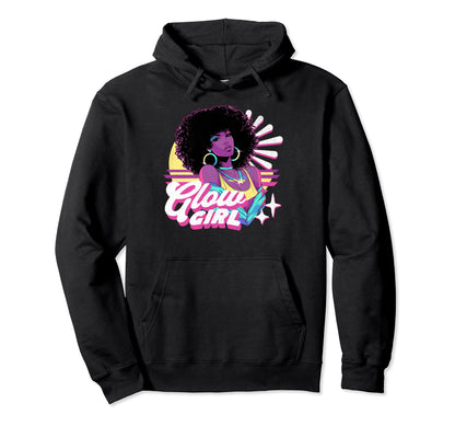 Glow Black Afro 80S 90S Vaporwave Hoodie - Fun Novelty Design Men Women - T-Shirt, Sweatshirt, Hoodie